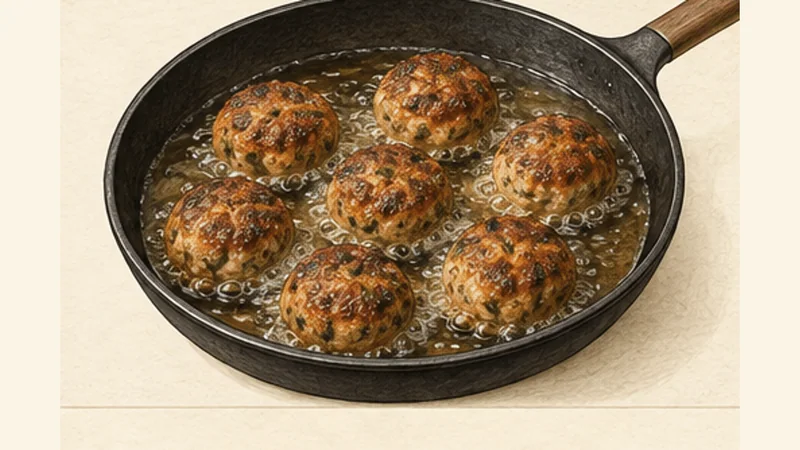 Keftedes, step 6: Shallow-fry in batches.