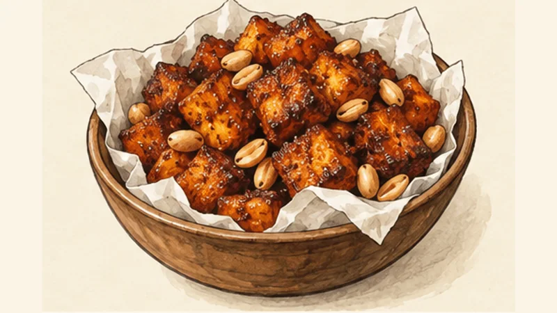 Ghanaian Kelewele Spiced Plantains, step 5: Drain and serve with peanuts.