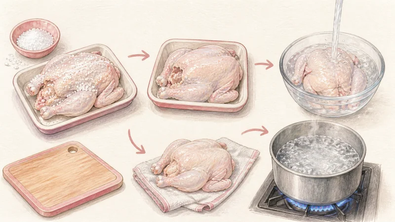 Thai Khao Man Gai, step 1: Salt and warm the chicken.