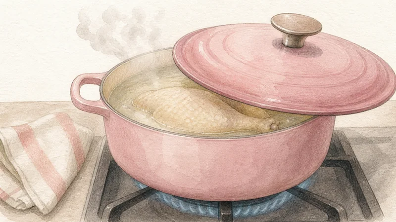 Thai Khao Man Gai, step 3: Poach below a boil.