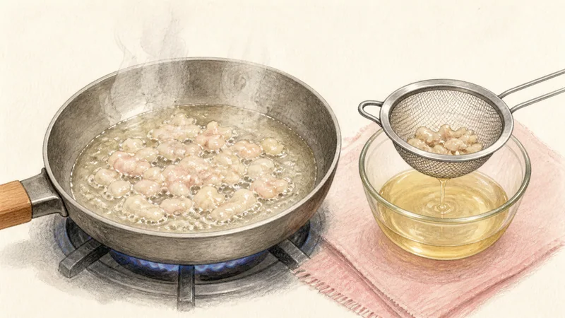 Thai Khao Man Gai, step 6: Render or warm the chicken fat.