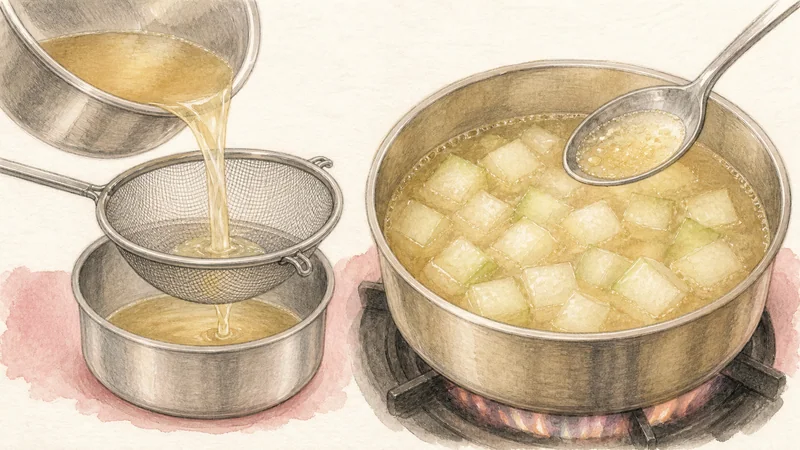 Thai Khao Man Gai, step 9: Clarify the serving broth.