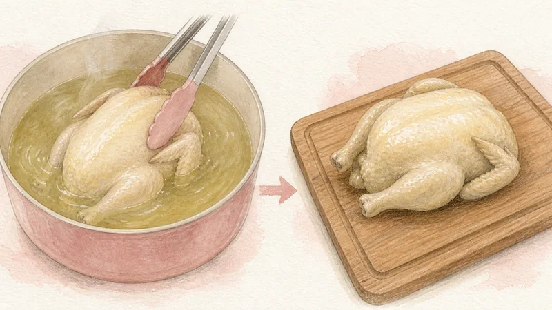 Thai Khao Man Gai, step 10: Rewarm the whole chicken.