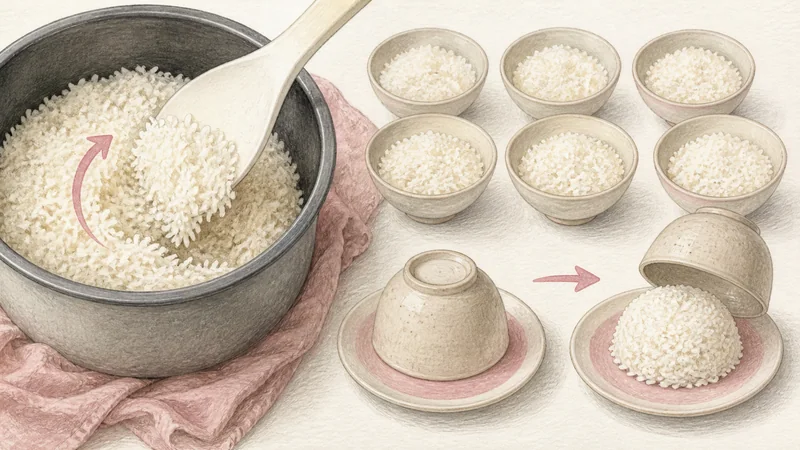 Thai Khao Man Gai, step 12: Fluff and portion the rice.