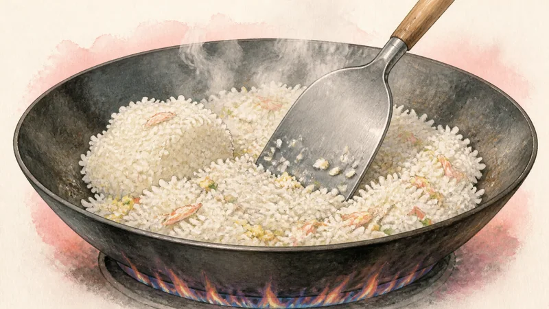 Thai Crab Fried Rice, step 5: Fry rice until dry and hot.