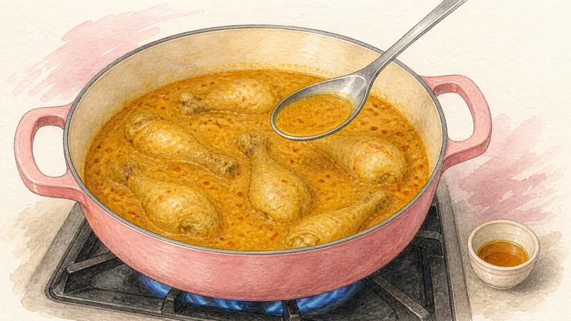 Chiang Mai Chicken Khao Soi, step 12: Reheat and balance the curry.
