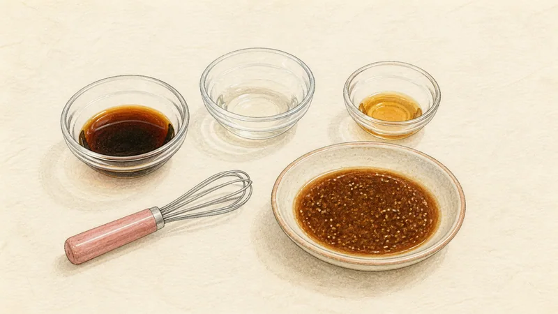Kimchi pancake, step 1: Mix the dipping sauce.