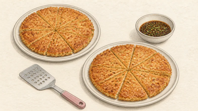 Kimchi pancake, step 6: Repeat, cut, and serve.