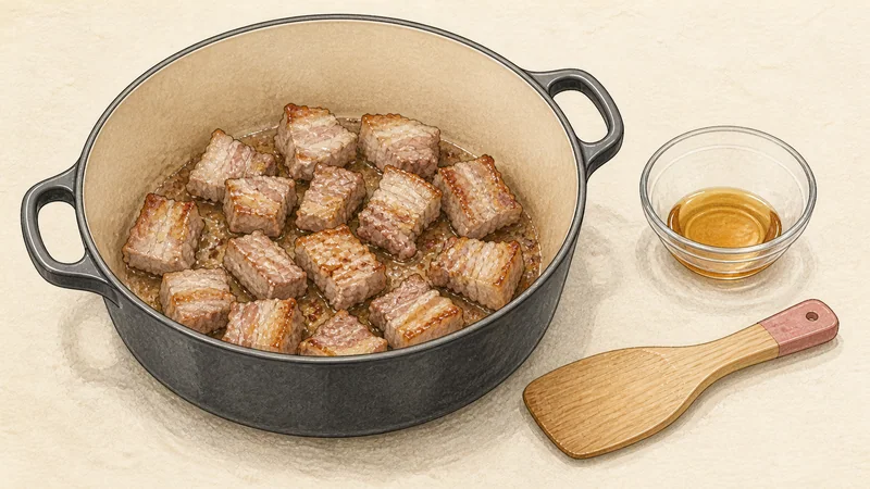 Pork kimchi jjigae, step 2: Render and brown the pork.