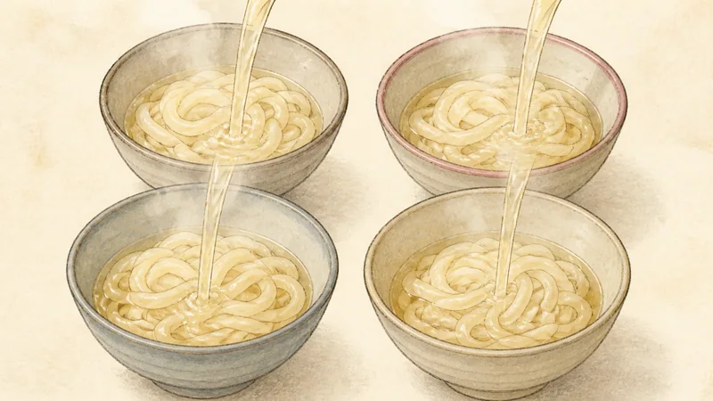 Kitsune udon with seasoned tofu pouches, step 6: Combine noodles and broth.