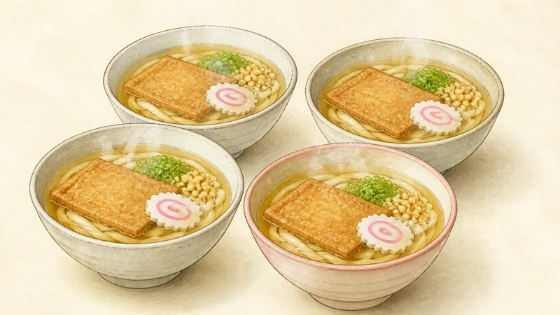 Kitsune udon with seasoned tofu pouches, step 8: Serve hot and springy.