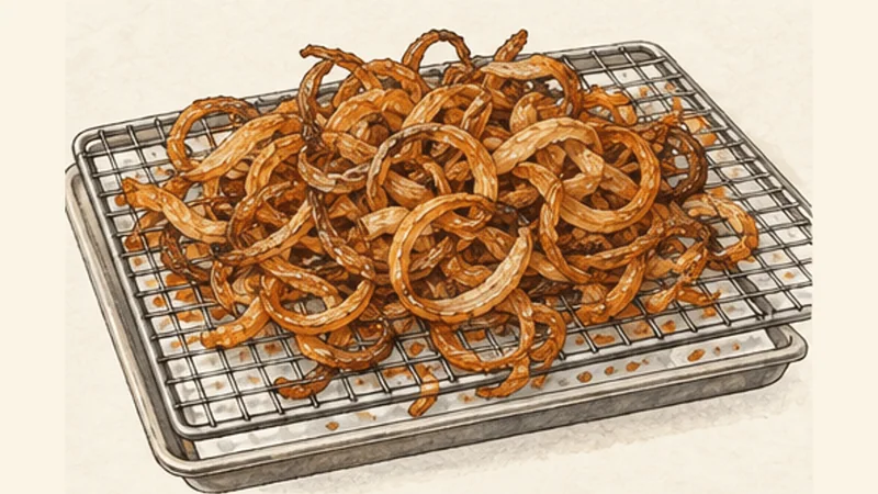 Egyptian Koshari, step 1: Fry the onion topping.