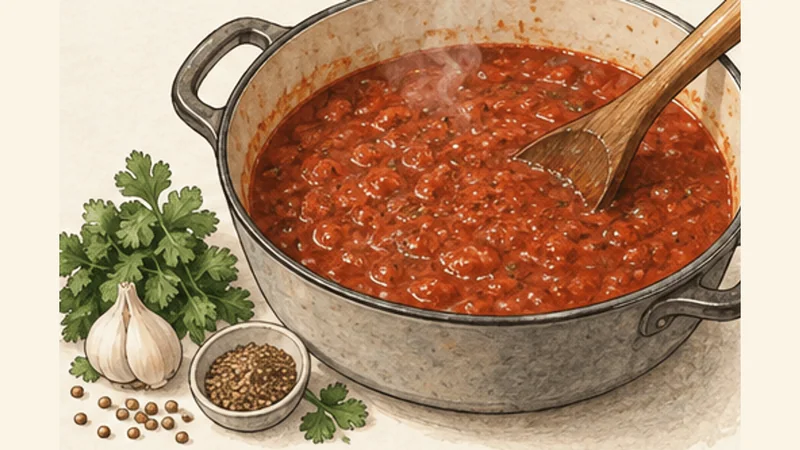 Egyptian Koshari, step 2: Cook the tomato sauce.