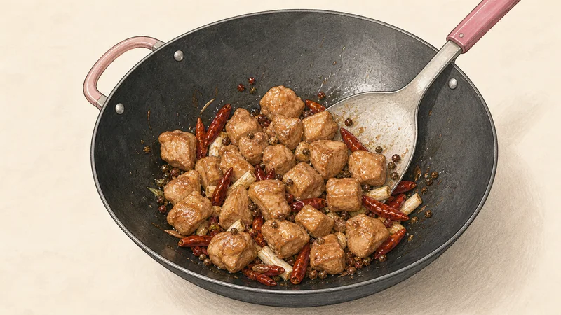 Kung Pao chicken, step 8: Return the chicken.