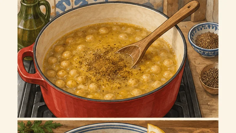 Tunisian Lablabi Chickpea Soup, step 2: Season the broth.