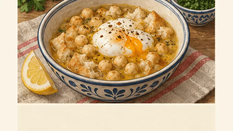 Tunisian Lablabi Chickpea Soup, step 4: Add chickpeas and optional egg.