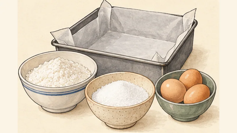 Australian Lamingtons, step 1: Prepare the sponge tin.