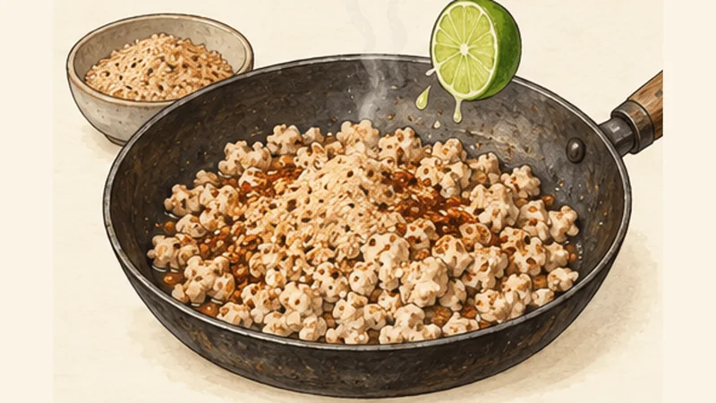 Lao Chicken Larb (Laap Gai), step 3: Season while warm.
