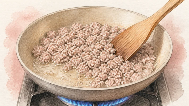 Larb Moo, step 3: Cook pork gently with its juices.