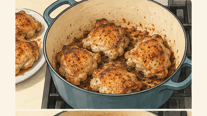 Senegalese Chicken Mafé Peanut Stew, step 1: Brown and season the chicken.