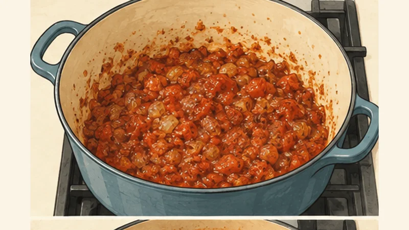 Senegalese Chicken Mafé Peanut Stew, step 2: Soften onions and cook tomato.