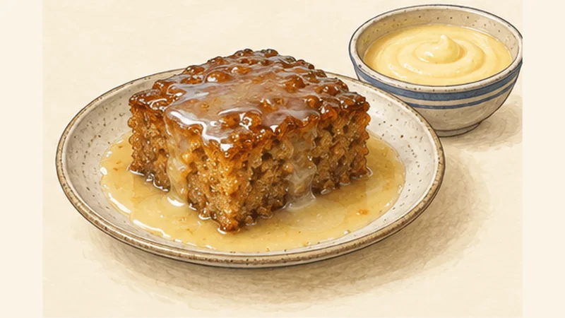 South African Malva Pudding with Warm Cream Sauce, step 5: Pierce, soak and serve warm.