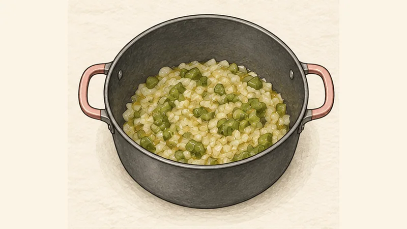 Marmitako, step 1: Build the onion and pepper base.