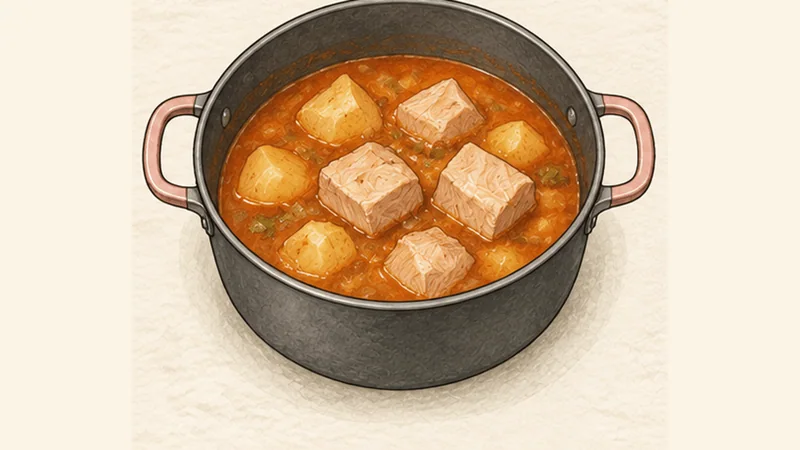 Marmitako, step 5: Add the tuna only at the end.