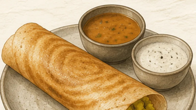 Masala Dosa, step 9: Crisp, fill, and fold.