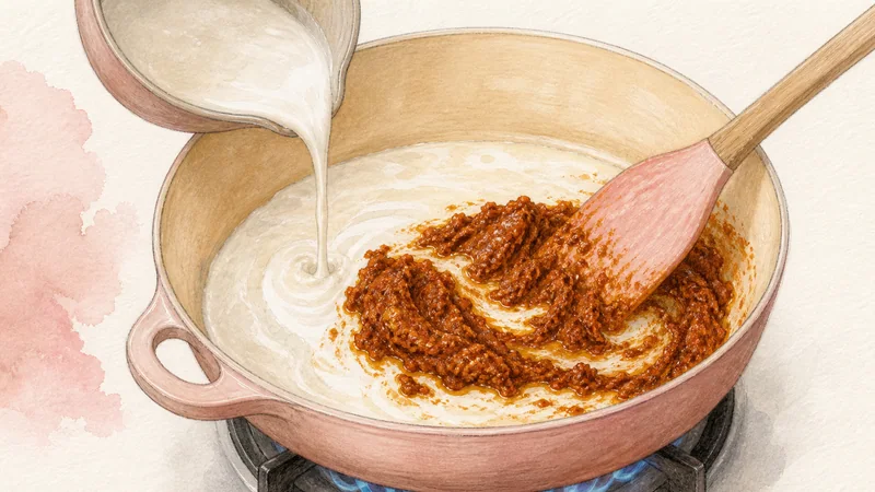 Beef Massaman Curry, step 3: Fry Massaman paste.