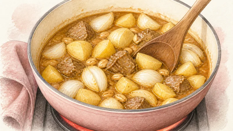 Beef Massaman Curry, step 6: Add potatoes and onions.