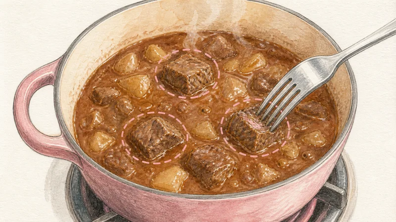 Beef Massaman Curry, step 7: Check beef tenderness and safety.