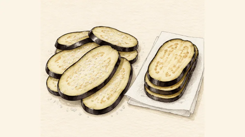 Parmigiana di Melanzane, step 1: Salt and dry the eggplant.