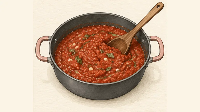 Parmigiana di Melanzane, step 3: Cook the tomato sauce.