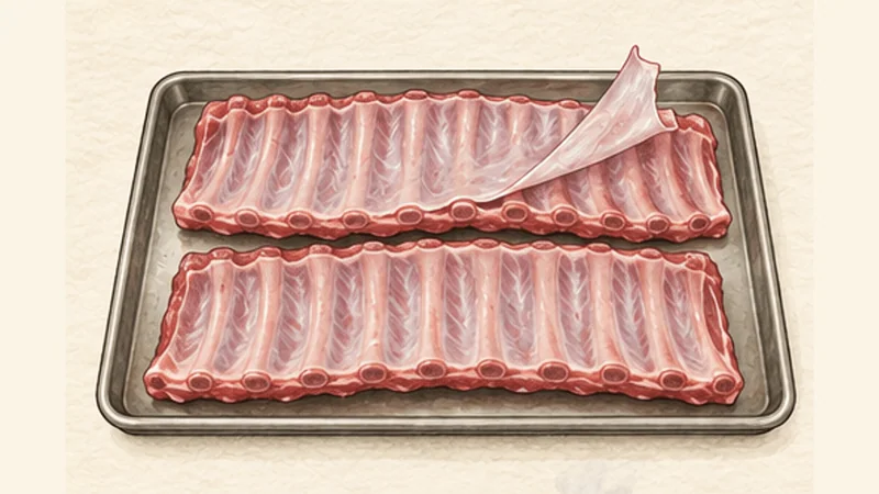 Memphis-Style Dry-Rub Ribs, step 1: Trim and remove the membrane.