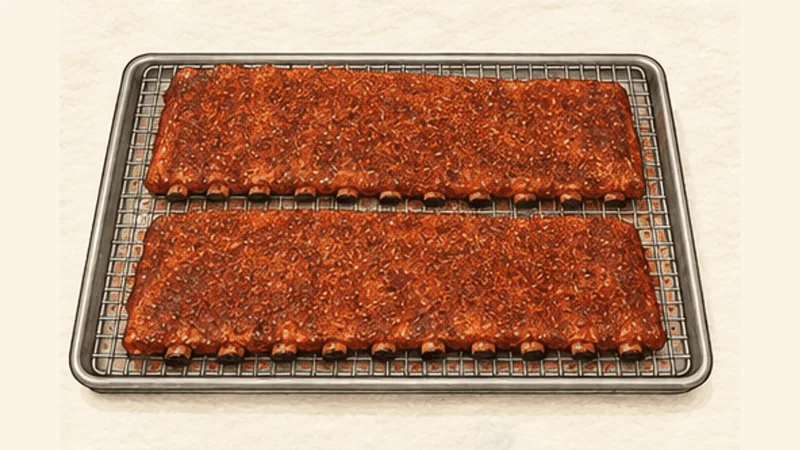 Memphis-Style Dry-Rub Ribs, step 3: Season and rest the ribs.