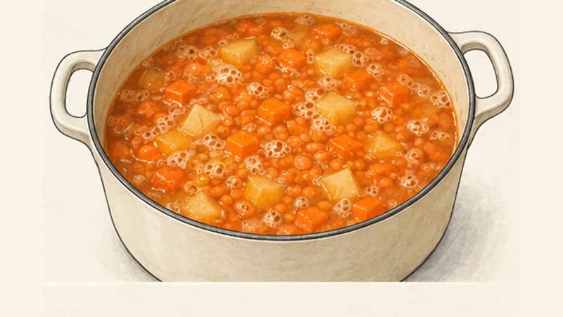 Turkish Red Lentil Soup (Mercimek Çorbası), step 4: Simmer the lentils and broth.