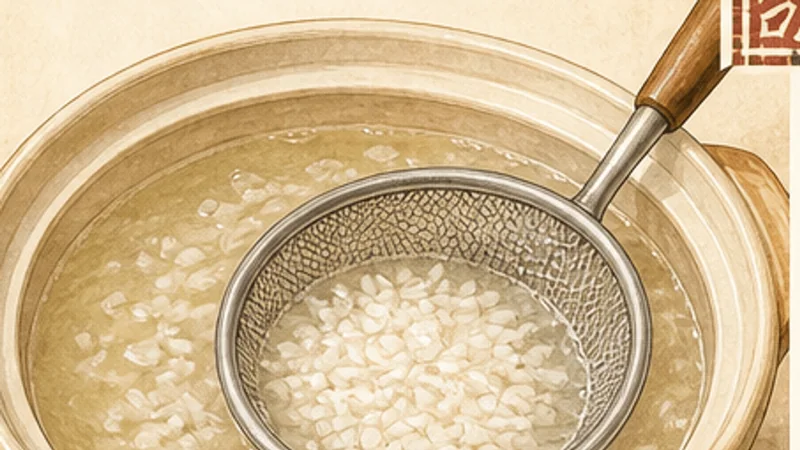 Tainan Milkfish Congee, step 3: Heat rice without breaking it down.