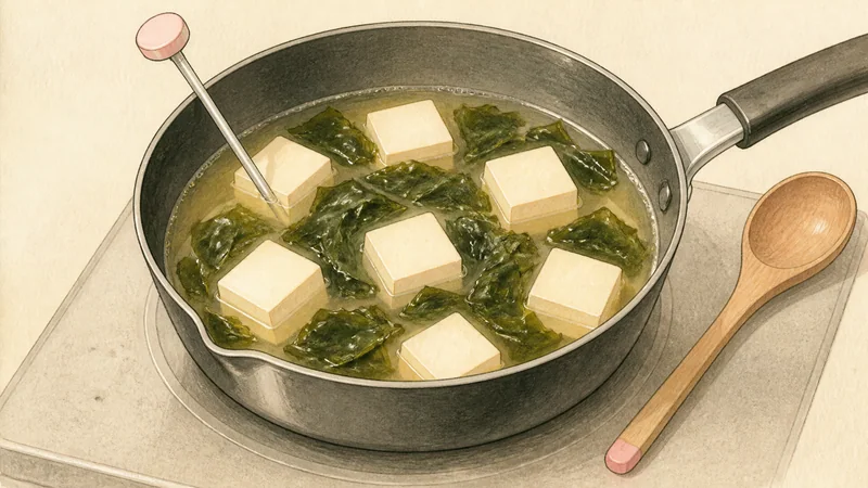 Classic tofu and wakame miso soup, step 4: Warm tofu and wakame.