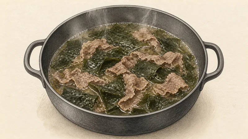 Beef miyeok-guk, step 5: Simmer until tender.