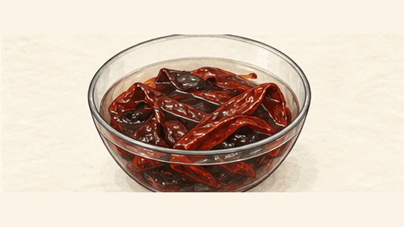 Mole Poblano, step 3: Soak the toasted chiles.