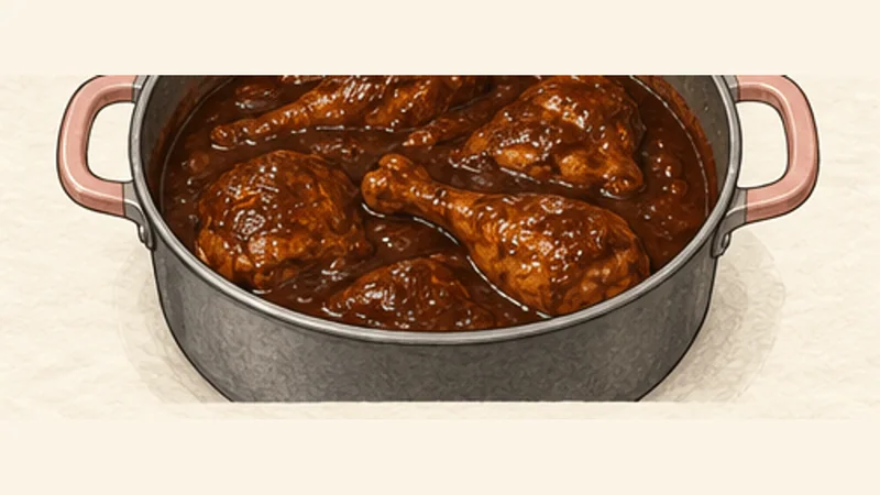 Mole Poblano, step 14: Warm the chicken in mole.