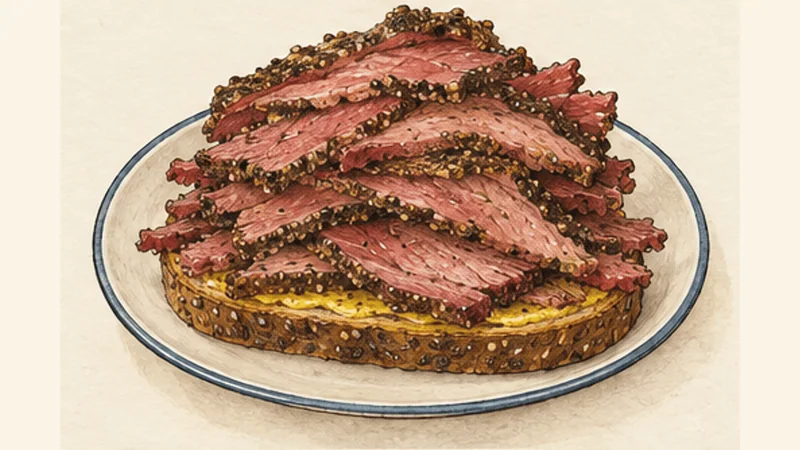 Montréal Smoked Meat Sandwich, step 5: Pile the meat high.