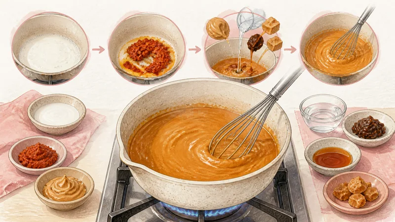Thai Pork Satay, step 4: Cook the peanut curry sauce.