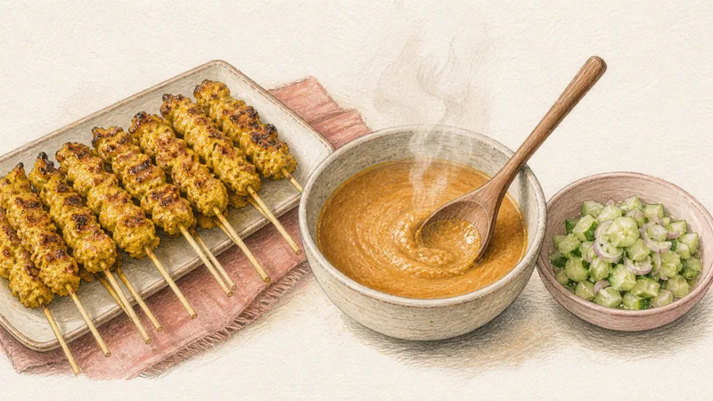 Thai Pork Satay, step 10: Serve three-part satay set.