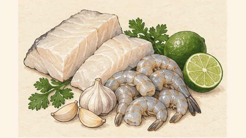 Moqueca Baiana, step 1: Season the seafood.
