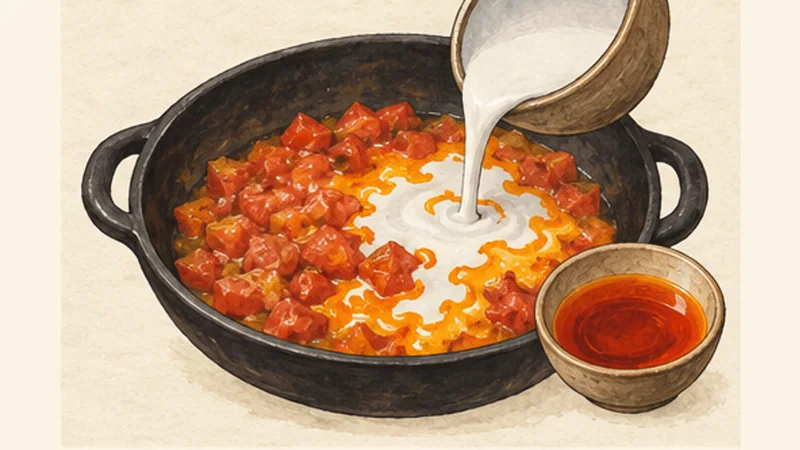 Moqueca Baiana, step 3: Add the tomato base.