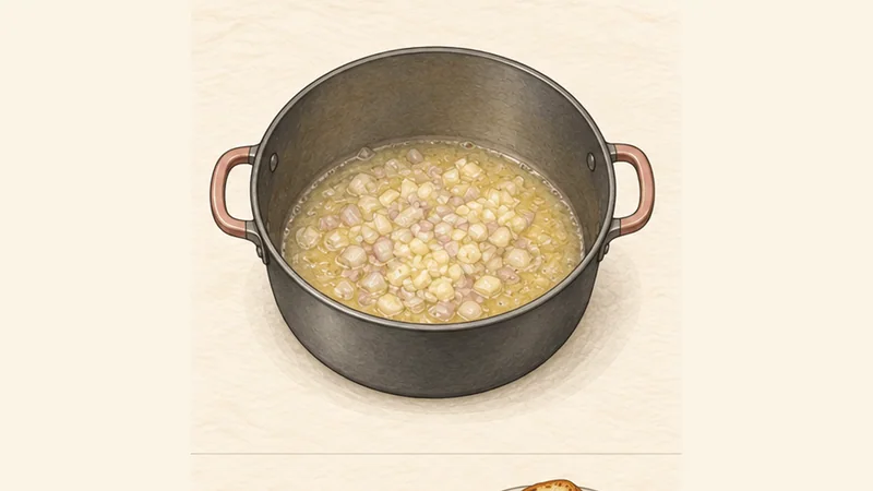 Moules Marinières, step 2: Soften shallots and garlic.