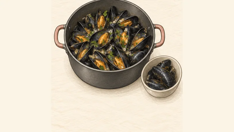 Moules Marinières, step 4: Check the shells and finish.