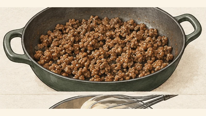 Moussaka, step 5: Brown the meat.